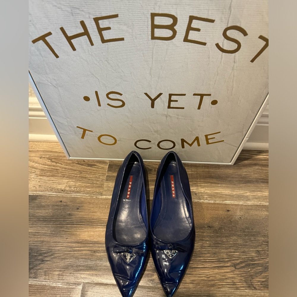 Prada blue patent leather flat